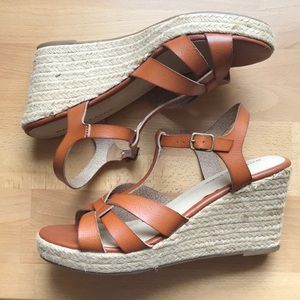 Rock & Candy Brown Leather Jute Wedge Sandals